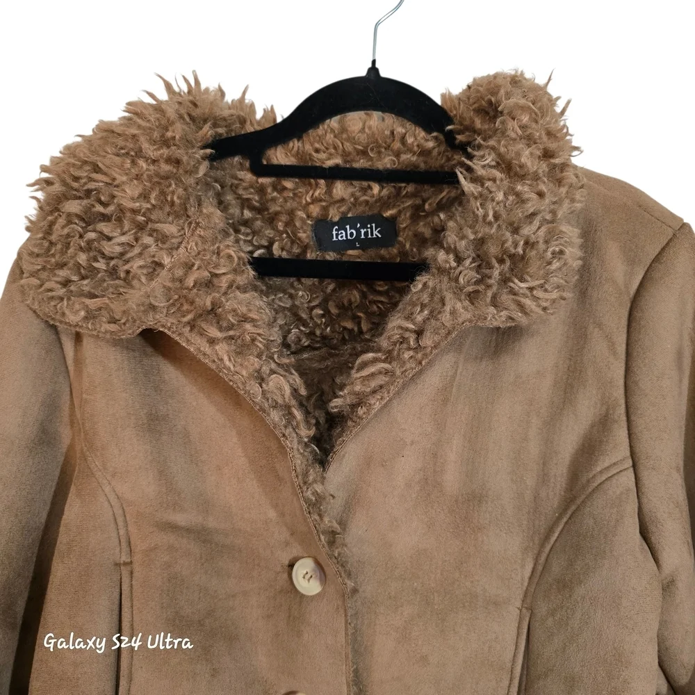fab'rik Tan Teddy Jacket with Faux Fur - Picture 5 of 5